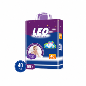 Leo Baby Diaper, Large, 4, 7-15KG, 40-Pack