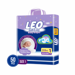 Leo Soft & Dry Baby Diaper Newborn 1, Pamper For Newborn Baby, 2-5Kg, 50-Pack