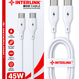 Interlink Eco Cable Type C to Type C 45W Fast Charging Cable 1M – 480Mbps Data Transfer 02-06-037 Model